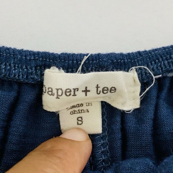 Paper Tee Off Shoulder Top Women S Blue Crochet Lace Trim Blouse Boho Cottage - Picture 2 of 6